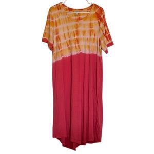 LOGO by Lori Goldstein Tie Dye Dress XL Petite Pockets Asymmetrical Hem Stretchy
